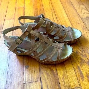 Pikolinos Women Wedge ankle strap Sandals brown leather Made in Spain size 39